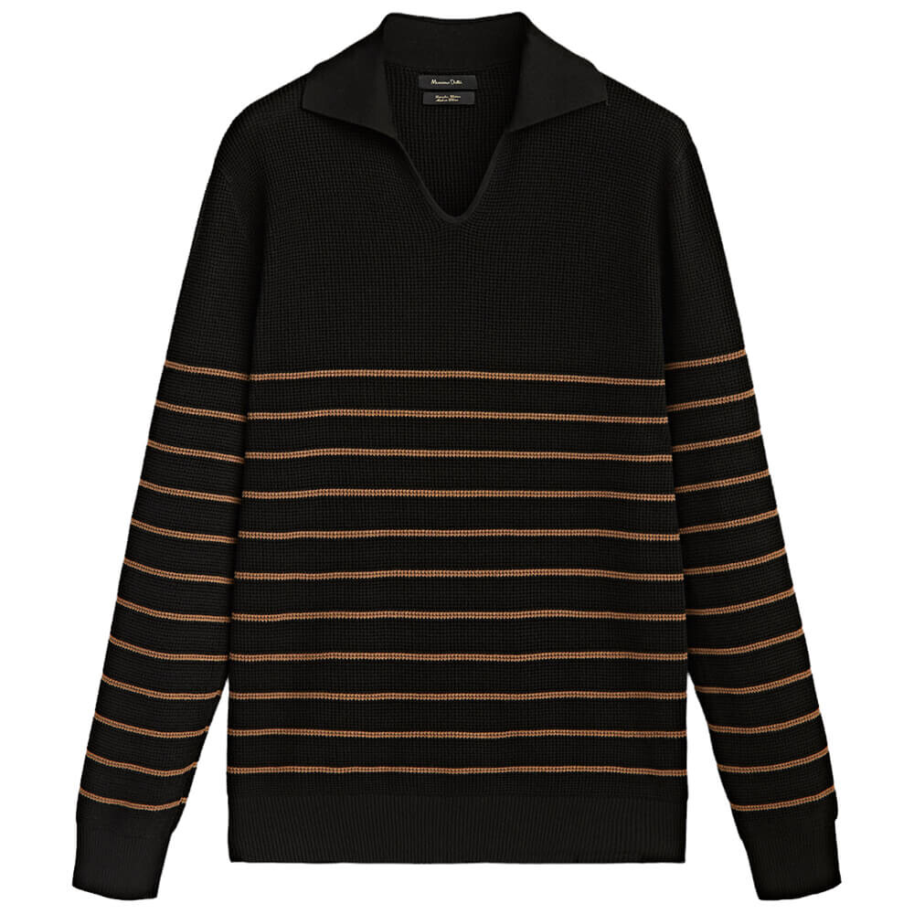 

Поло Massimo Dutti Textured Striped Cotton, черный