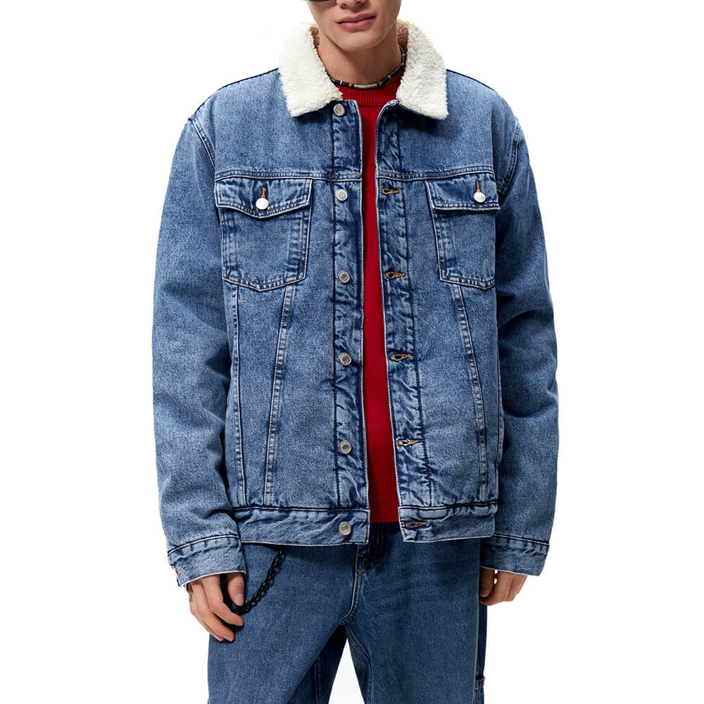 Джинсовая куртка с подкладкой из искусственной овчины Zara, синий/белый –заказать по выгодной цене из-за рубежа в «CDEK.Shopping»