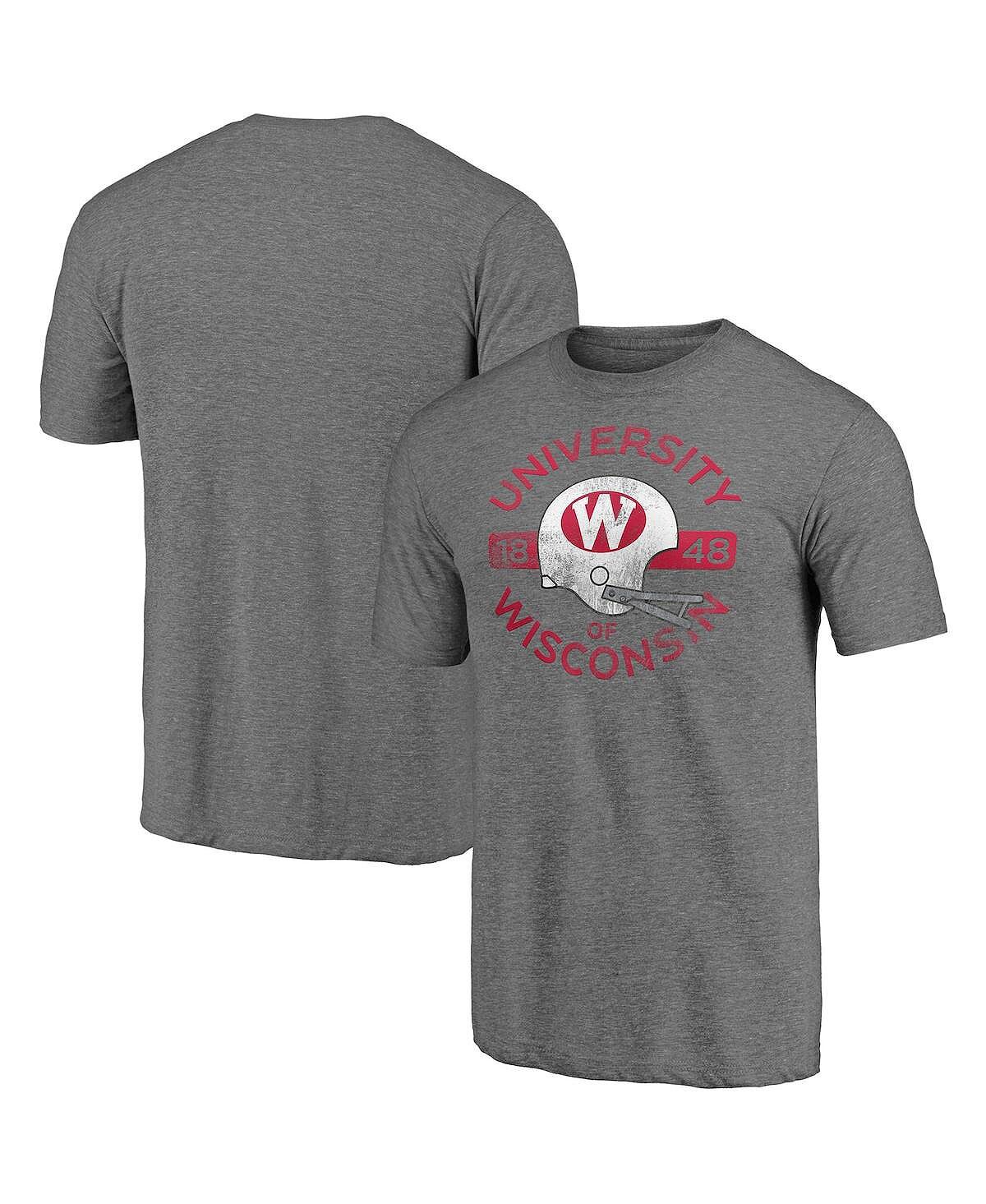 

Мужская фирменная футболка wisconsin badgers throwback helmet tri-blend с логотипом heathered grey Fanatics, мульти