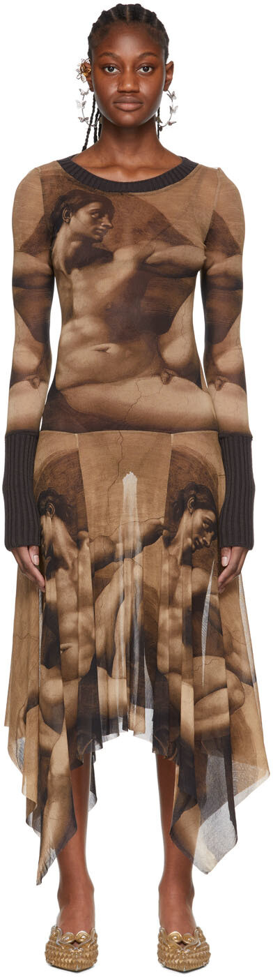 

Эксклюзивное светло-коричневое платье миди из тюля SSENSE Jean Paul Gaultier