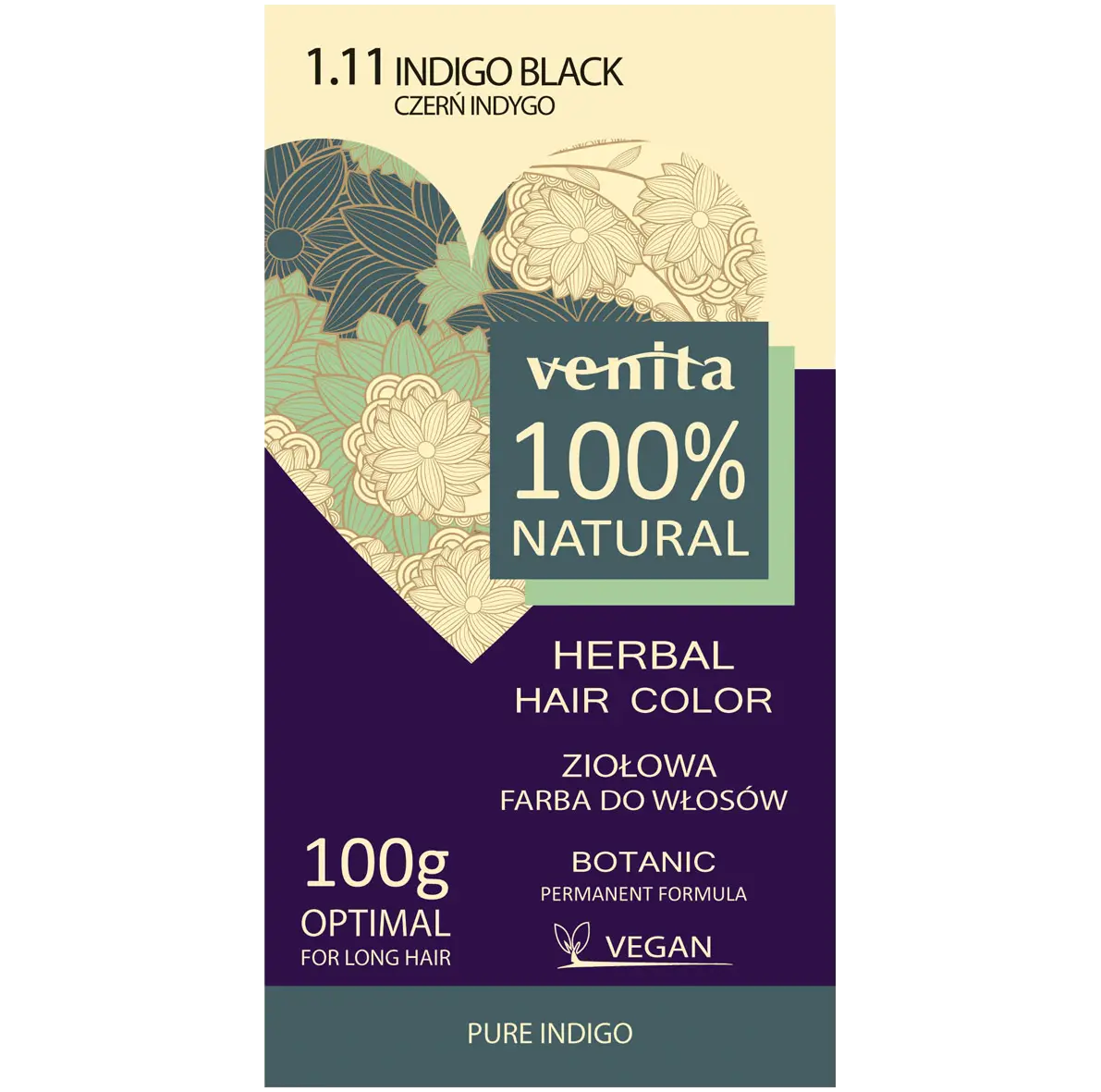 

Venita 100% Natural краска для волос травяная 1.11 индиго черный, 100 г