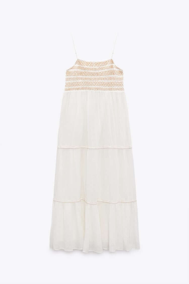 

Платье Zara Combined Panelled Midi, белый/коричневый