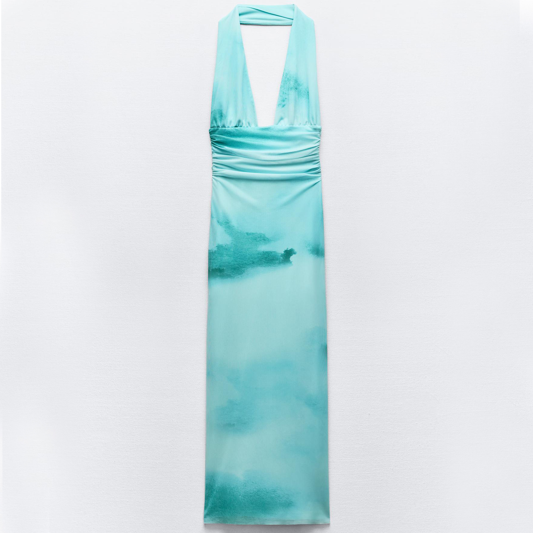 Платье Zara Printed Tulle Halter, голубовато-зеленый сарафан pompa хлопок повседневный свободный силуэт миди открытая спина подкладка размер 44 белый