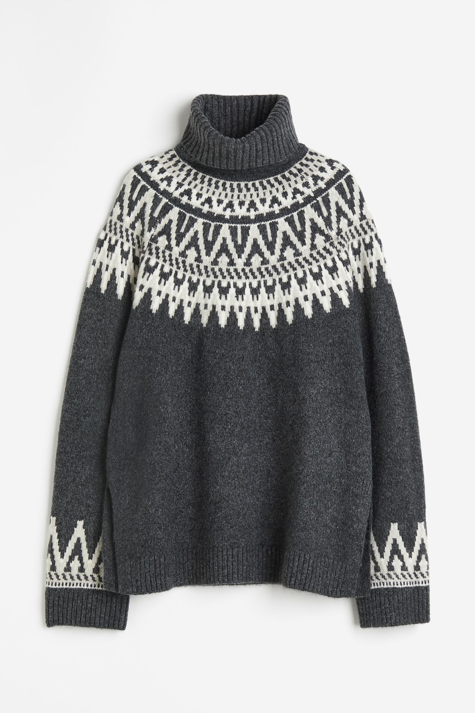 Свитер H&M Jacquard-knit Turtleneck, темно-серый