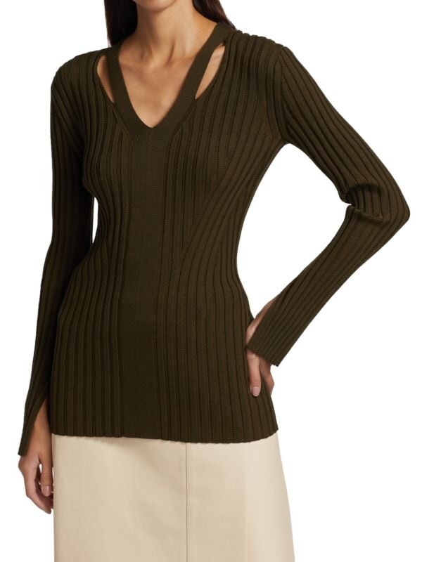 

Свитер в рубчик с v-образным вырезом Proenza Schouler White Label Olive