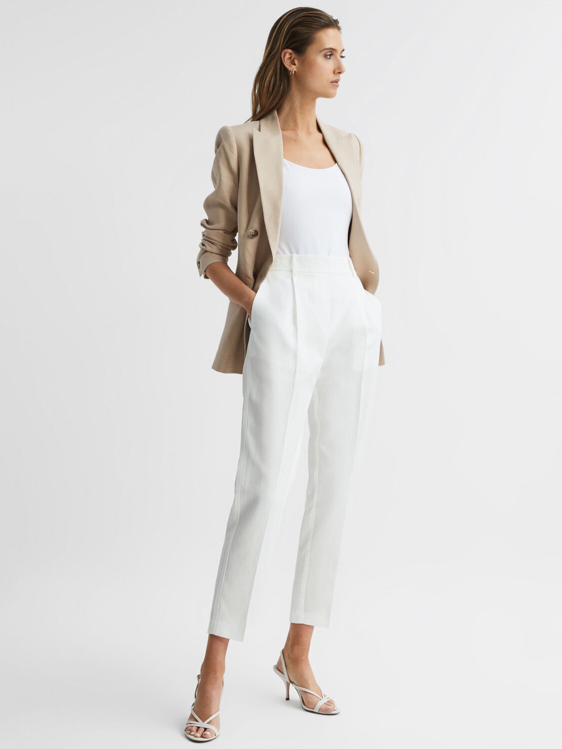 

Льняные брюки Reiss Shae Taper, белые