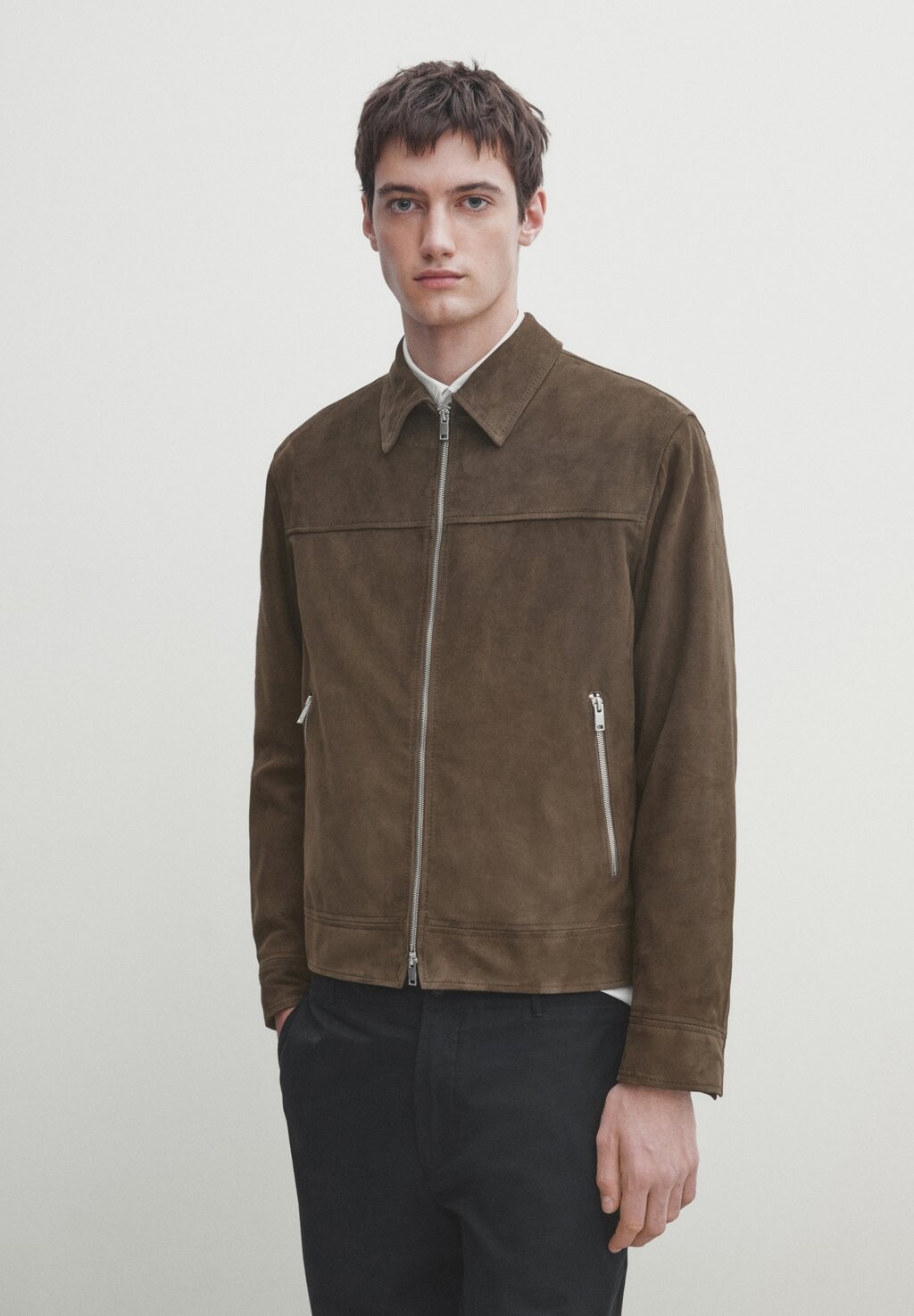 

Кожаная куртка Trucker Massimo Dutti, хаки