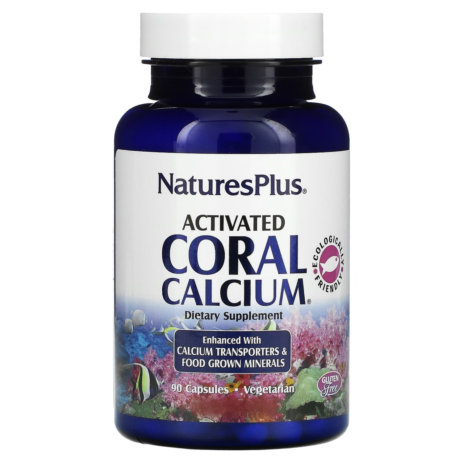 

Активированный коралловый кальций, 90 вегетарианских капсул, NaturesPlus