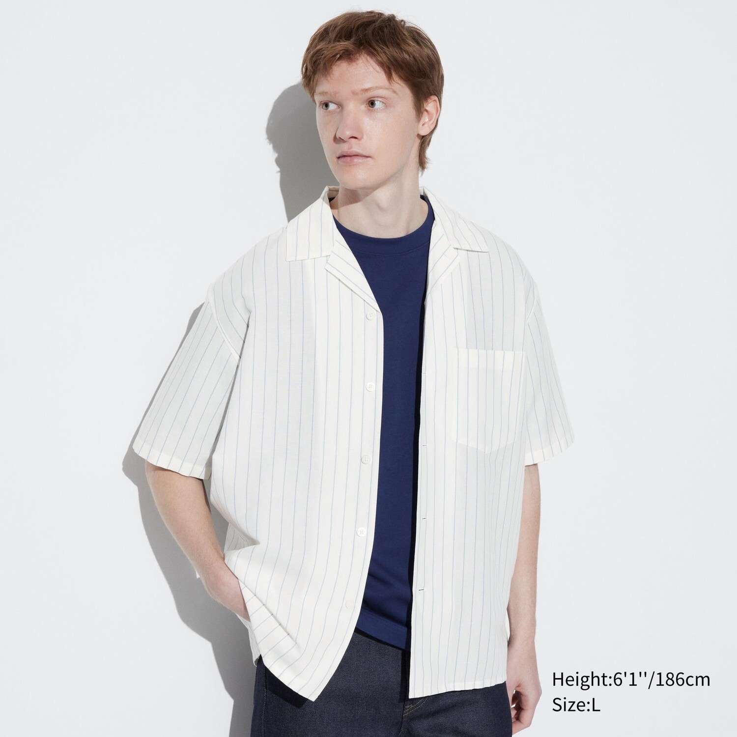 

Рубашка из хлопкового льна с открытым вырезом UNIQLO, слоновая кость