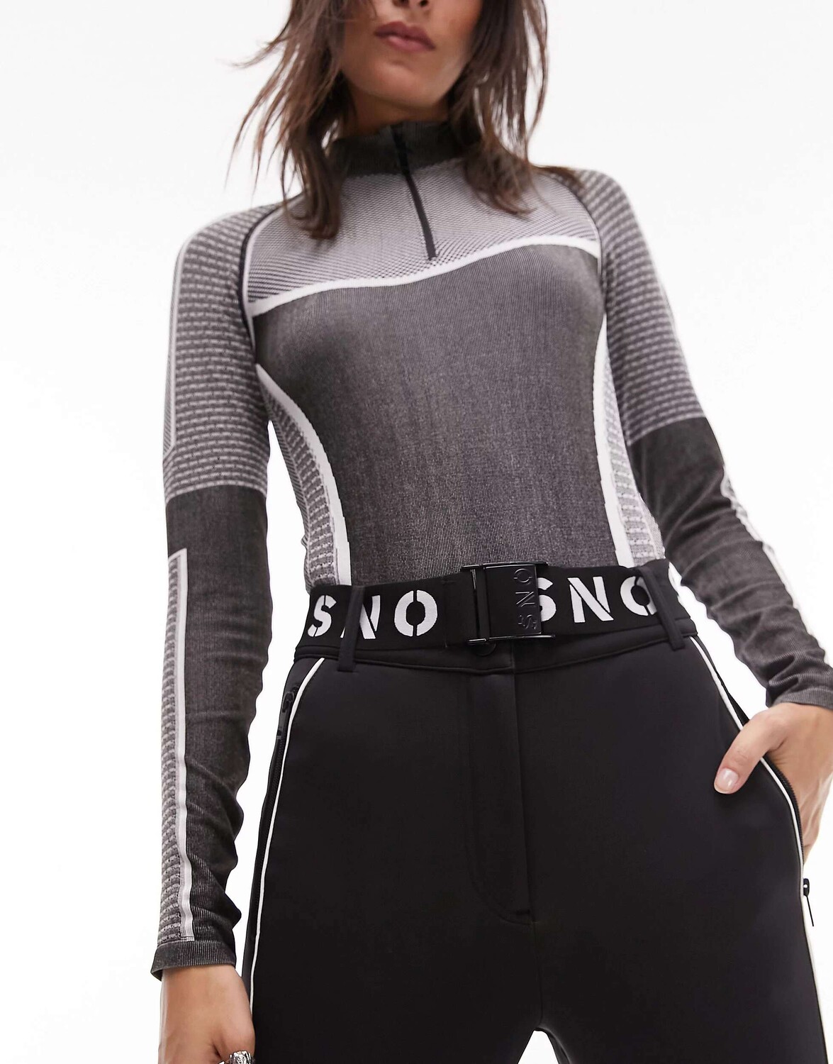 

Topshop Черные эластичные узкие лыжные брюки со стременами Sno, Черный