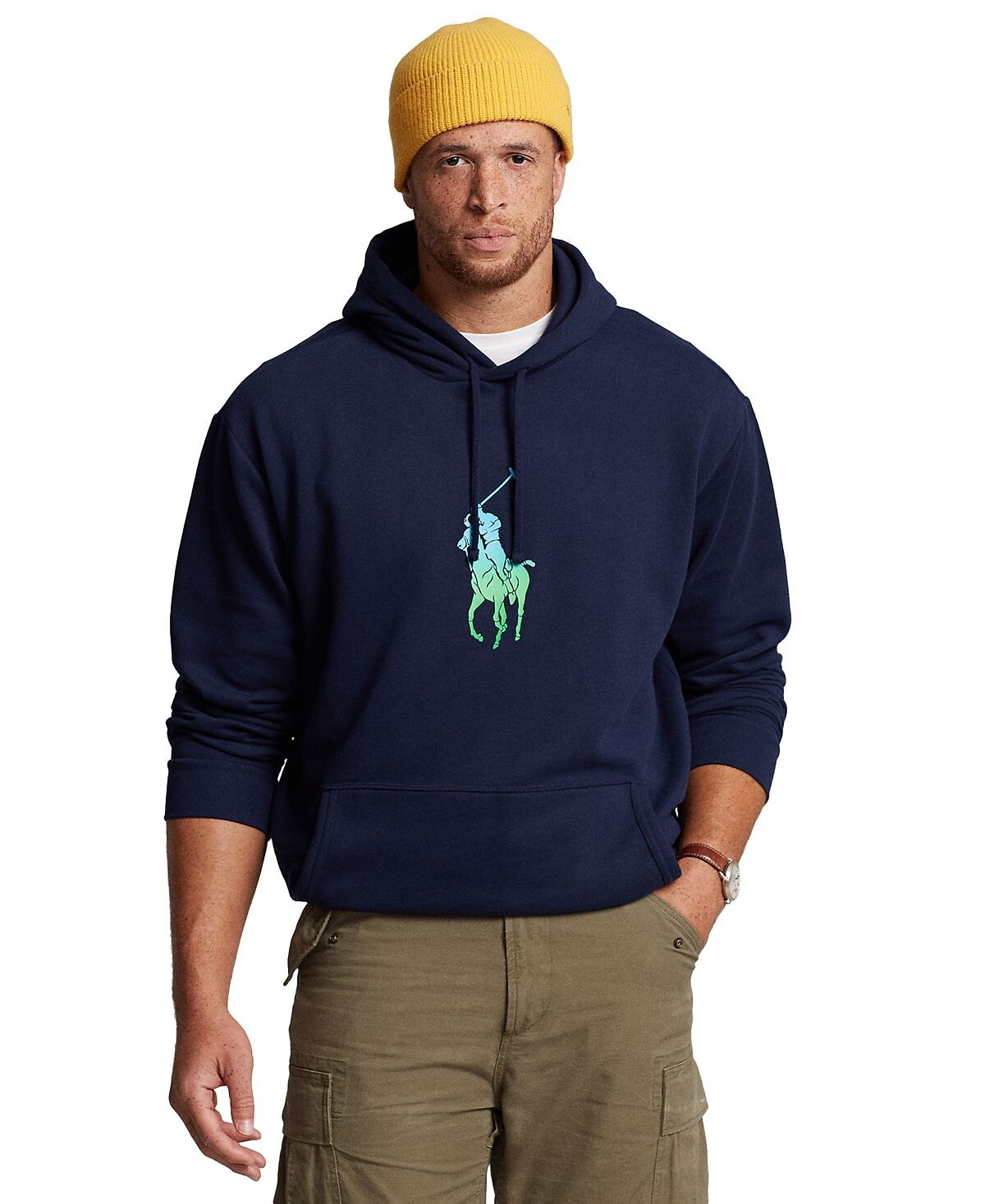 

Мужская флисовая толстовка с капюшоном big & tall ombre big pony Polo Ralph Lauren, мульти, Черный