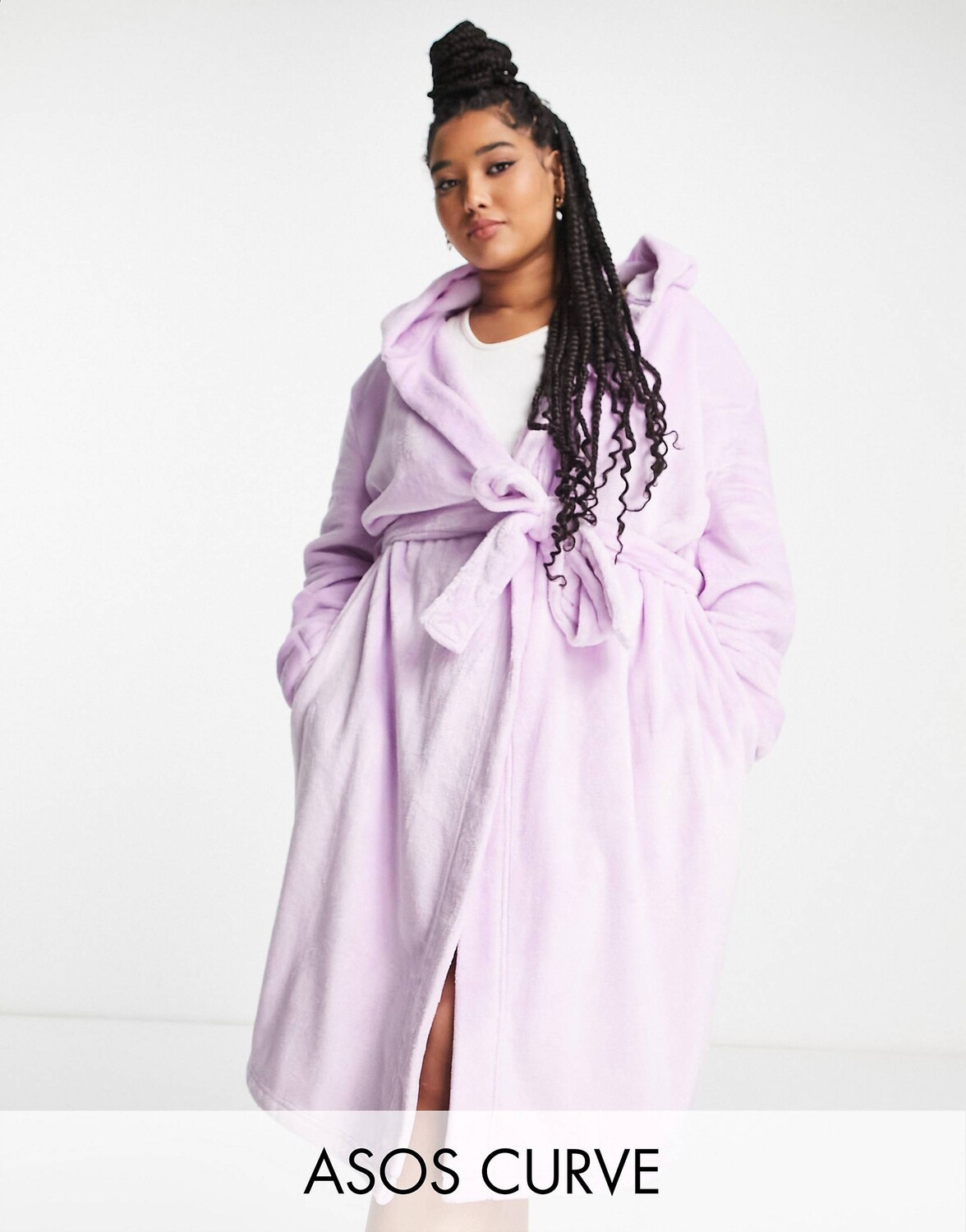 

Ярко-сиреневый халат миди из супермягкого флиса ASOS DESIGN Curve