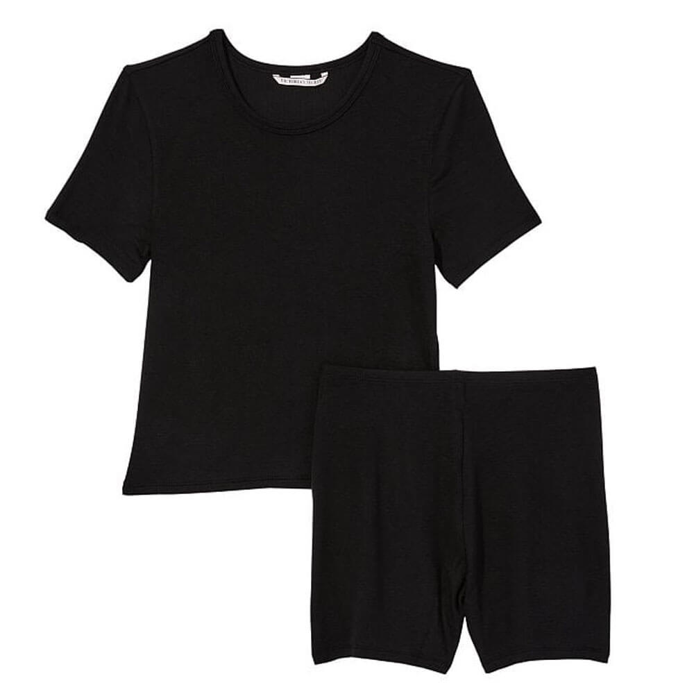 Комплект футболка и шорты в рубчик Victoria's Secret Modal, 2 предмета, черный пижама victoria s secret modal long 2 предмета черный