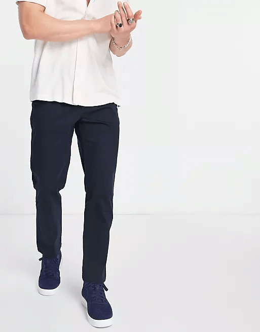 Узкие брюки Pull&Bear Chinos Basic, темно-синий цена и фото