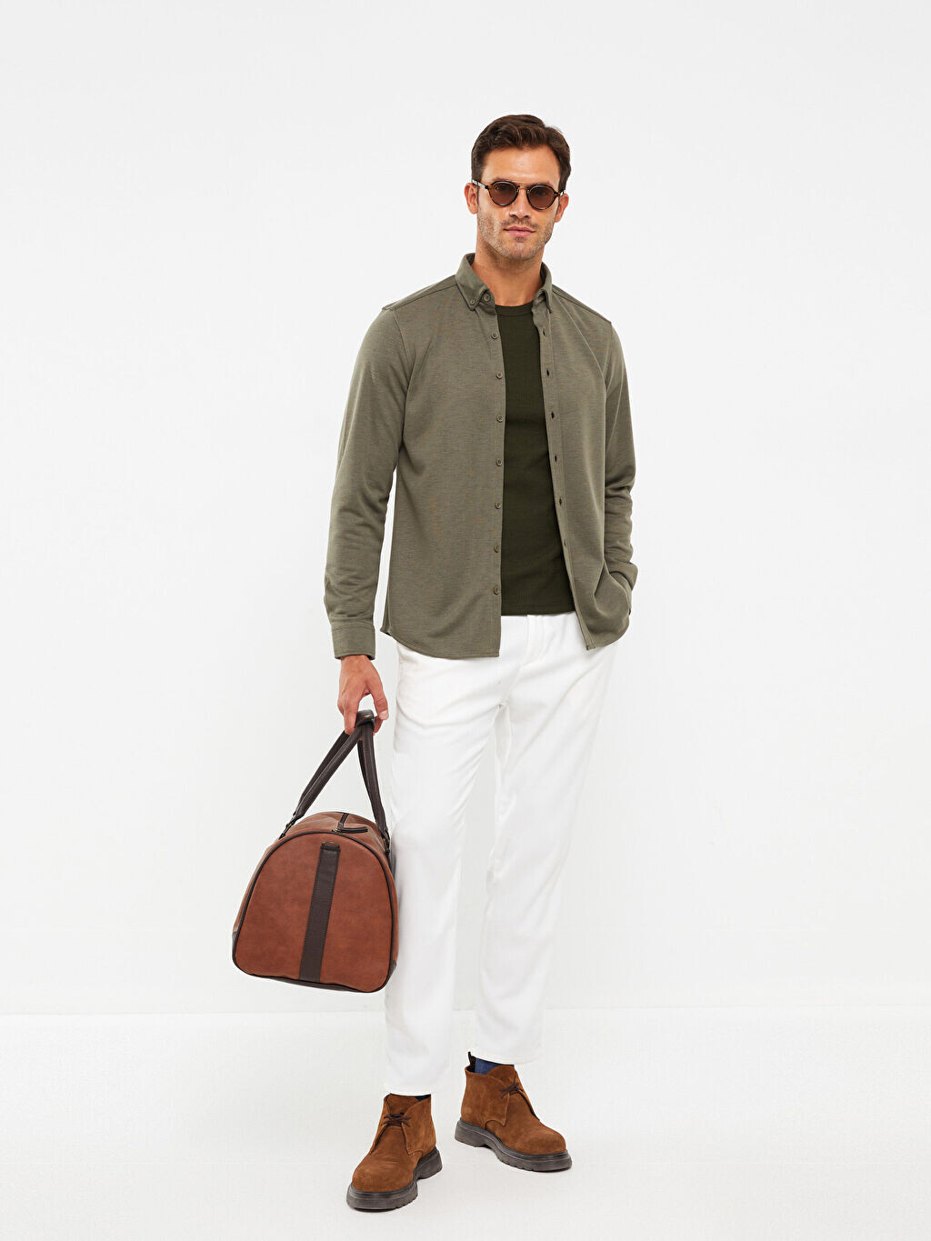 

Мужская рубашка Slim Fit с длинным рукавом из габардина LC Waikiki Basic