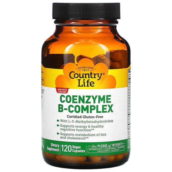 Комплекс коэнзимов группы B Country Life, 120 растительных капсул комплекс витаминов для поддержания спокойствия эвалар l триптофан витамины группы b 60 шт