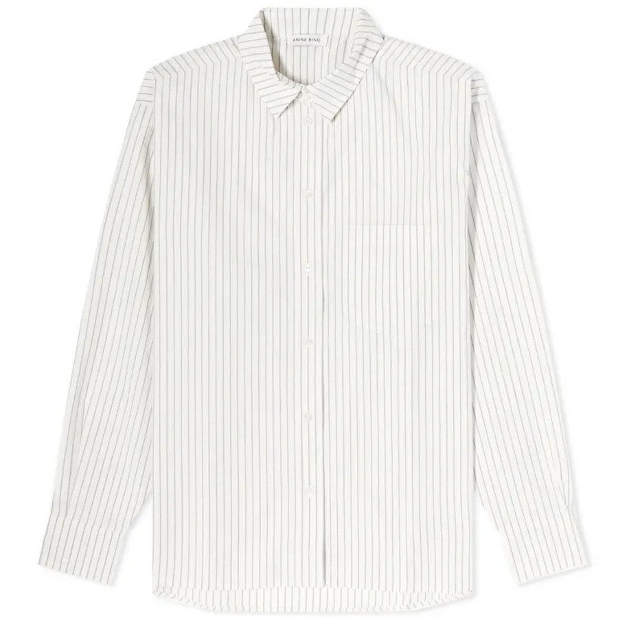 circle braxton Рубашка в полоску Anine Bing Braxton All Over Monogram, белый/серый