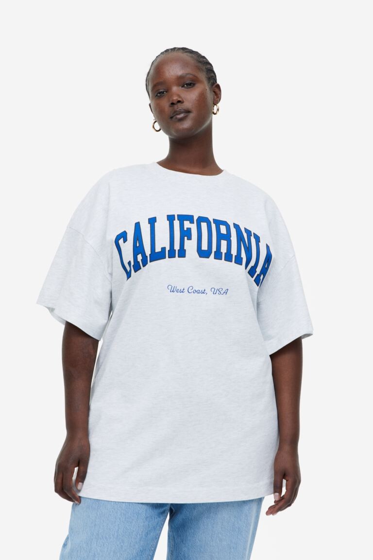 

Футболка оверсайз с принтом H&M, светло-серый меланж/калифорния