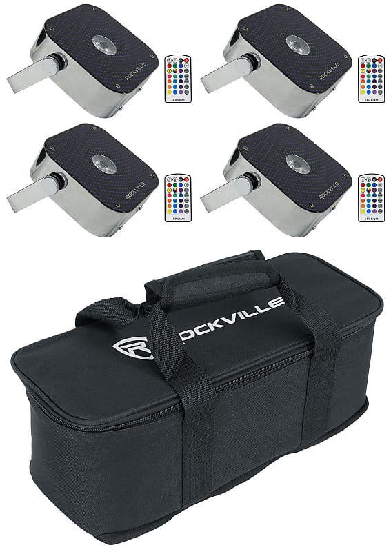 цена Комплект Rockville MINI RF1 RGBWA + UV DJ / Party LED Wash Lights сталь + RF Remotes + сумка MINI RF1 + MINI RF BAG