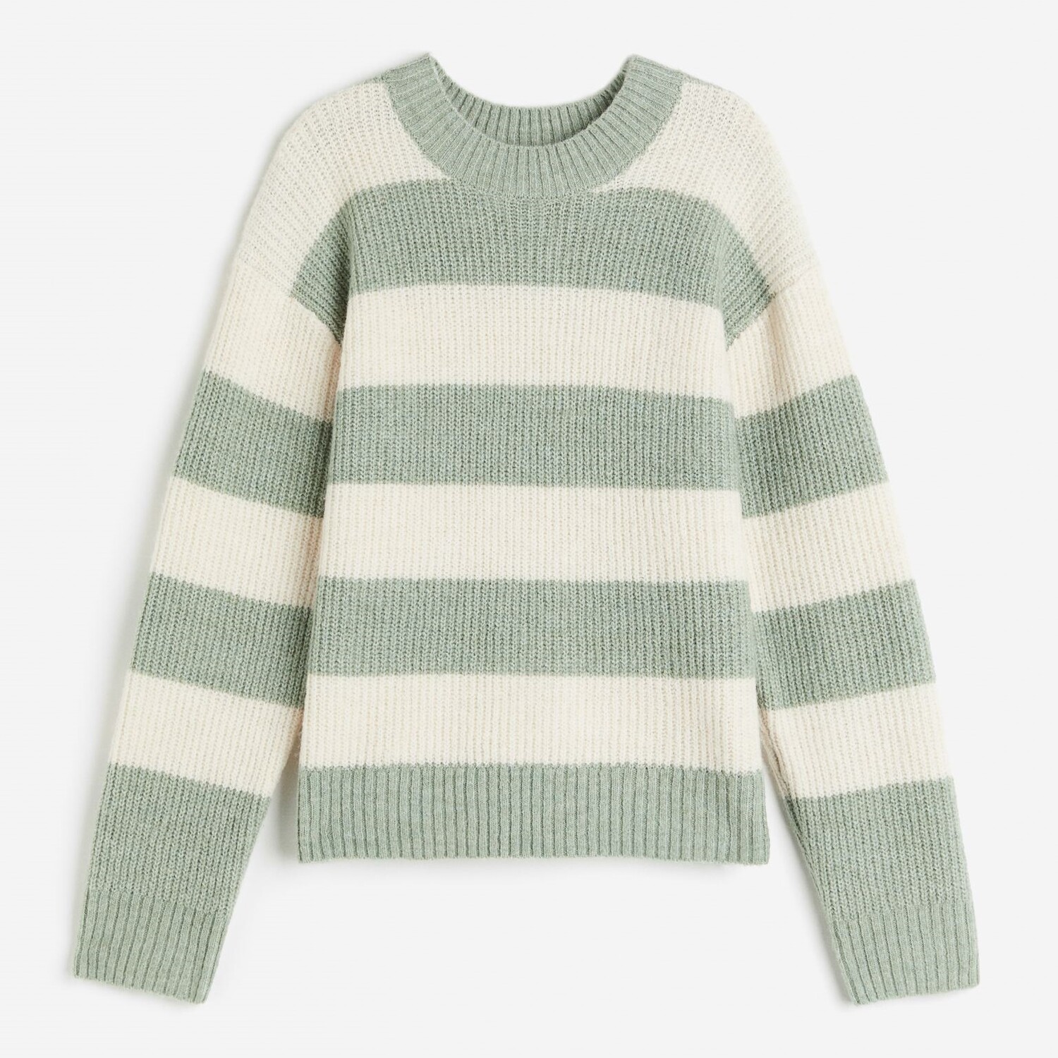 

Джемпер H&M Rib-knit Striped, зеленый/кремовый