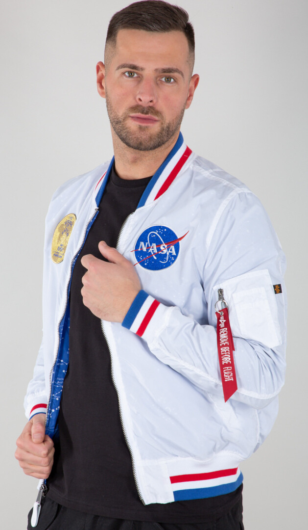 

Куртка Alpha Industries MA-1 NASA Voyager Rev, бело-синяя