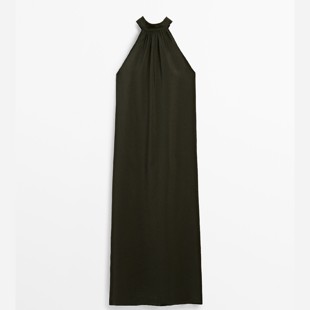 Платье Massimo Dutti Long Halter, темно-зеленый цена и фото