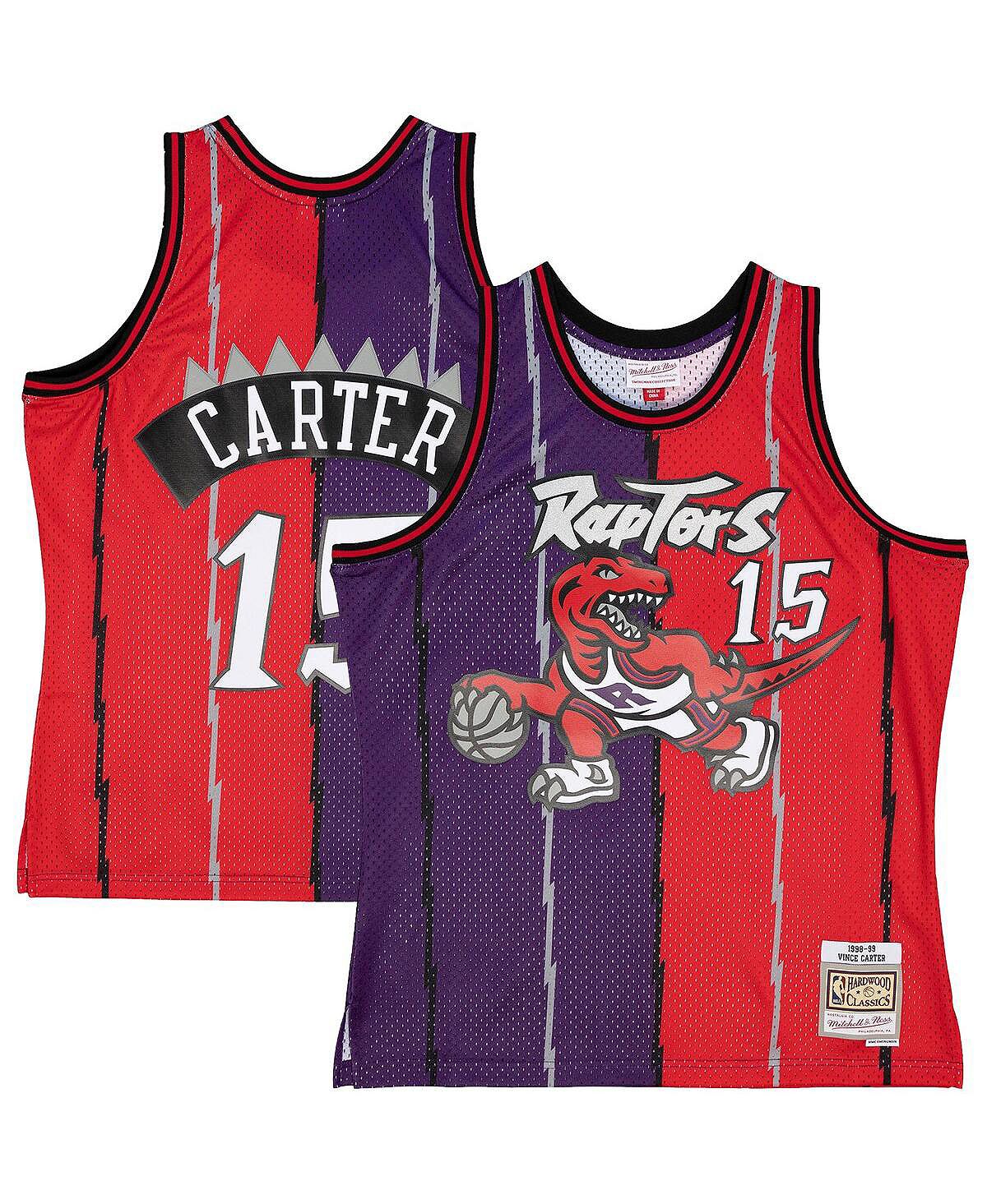 Мужская vince carter purple, red toronto raptors hardwood classics 1998-99 split swingman jersey Mitchell & Ness, мульти