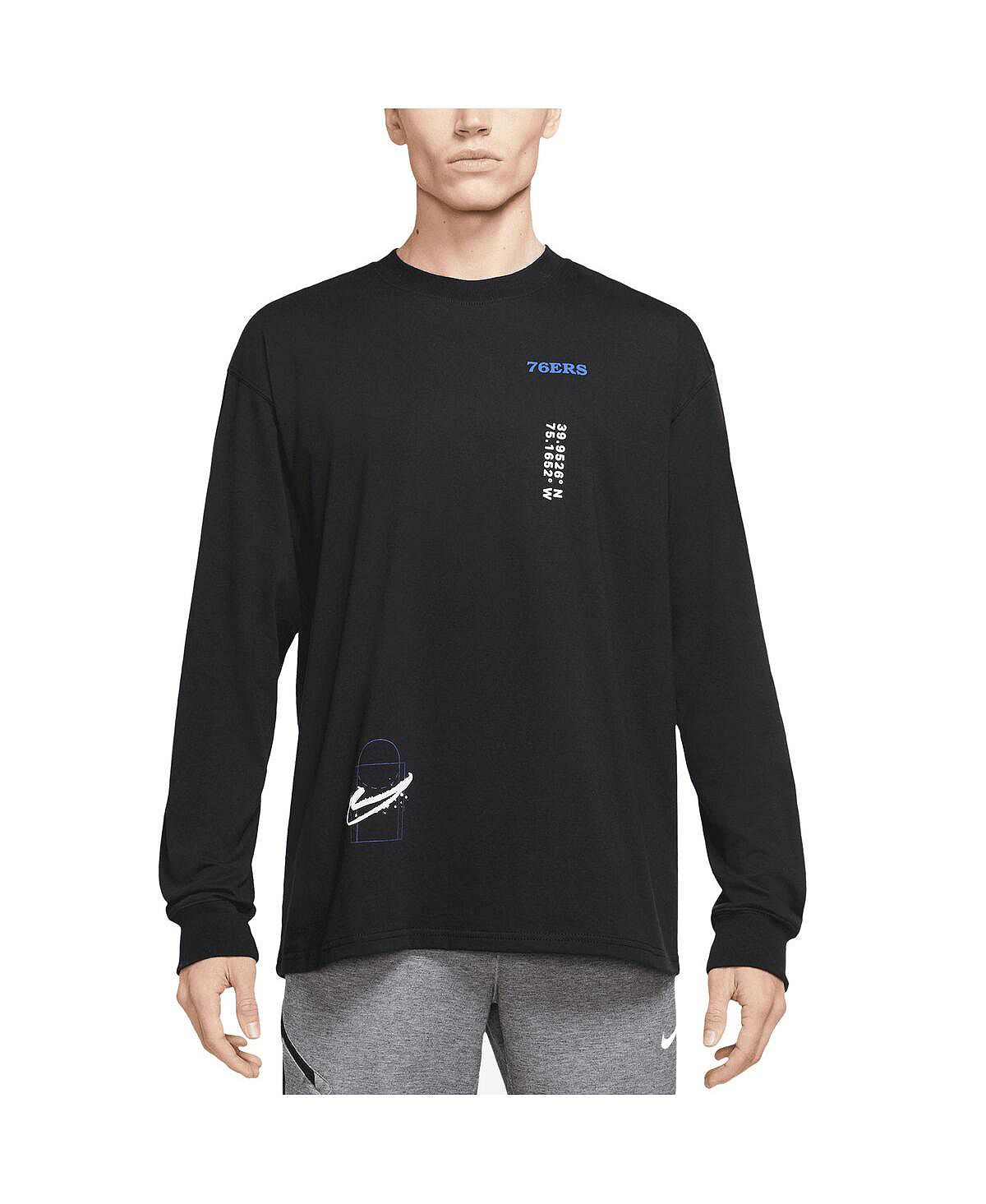 Мужская черная футболка с длинным рукавом philadelphia 76ers courtside established city max90 Nike, черный
