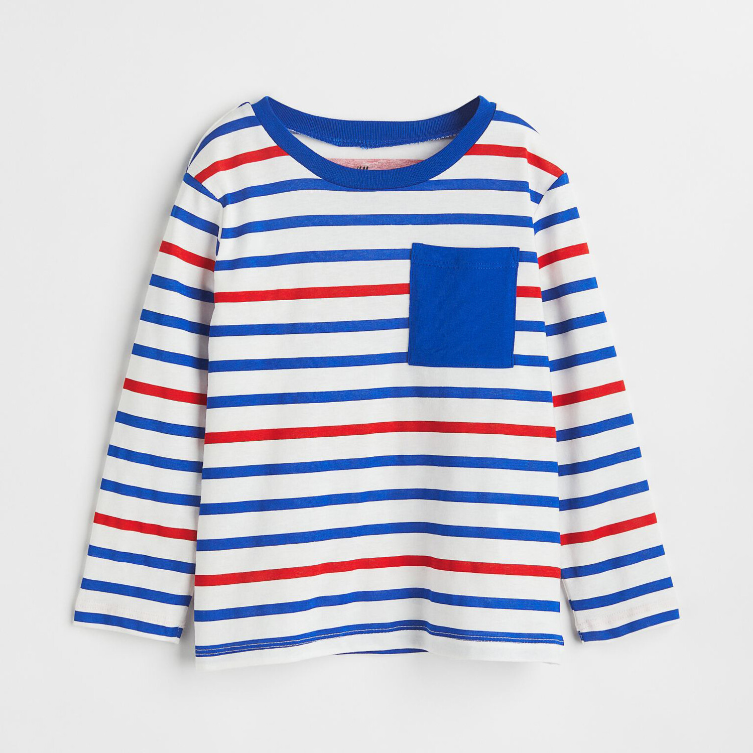 

Трикотажный лонгслив с карманом H&M Basics Striped, белый/красный/синий