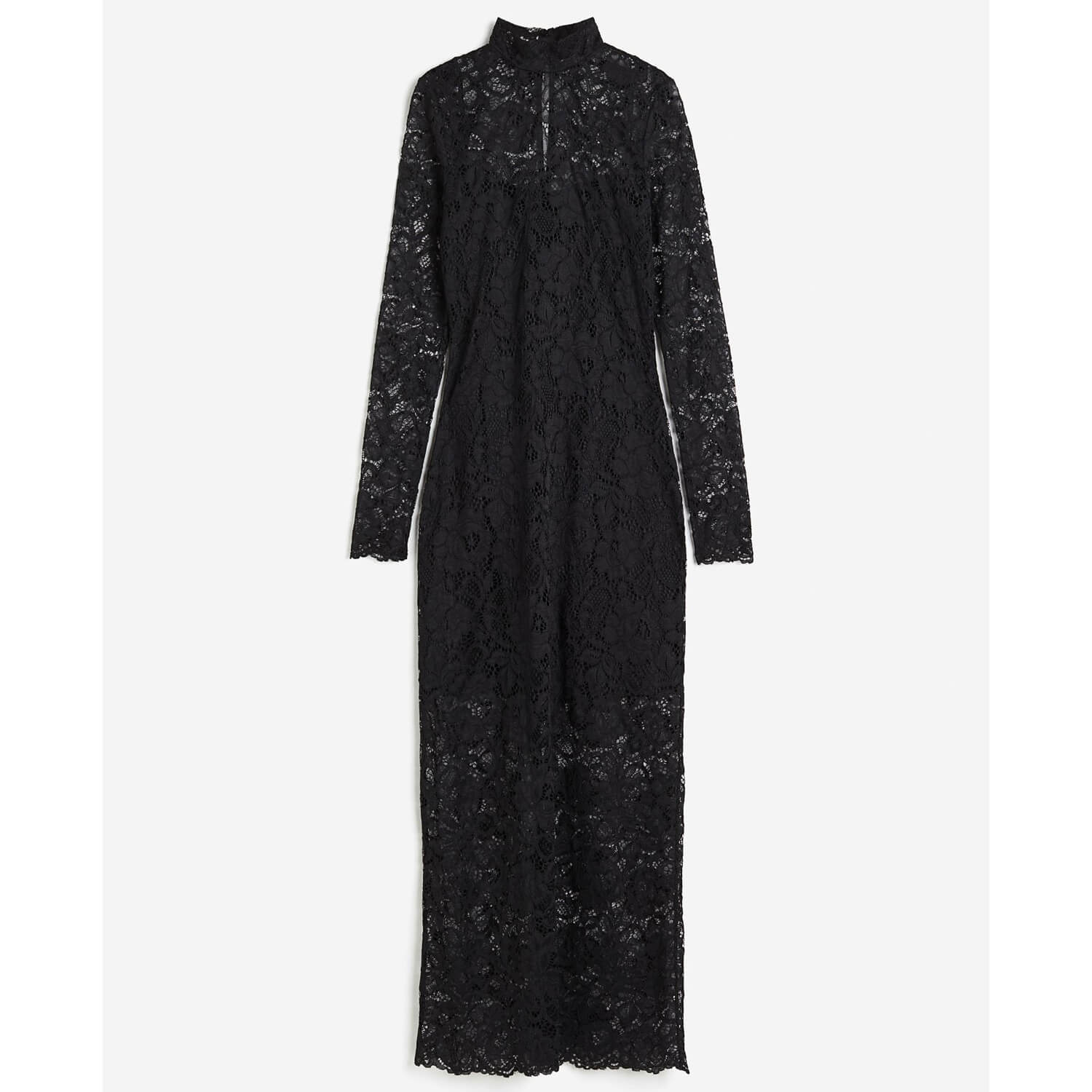 Платье H&M Stand-up Collar Lace, черный
