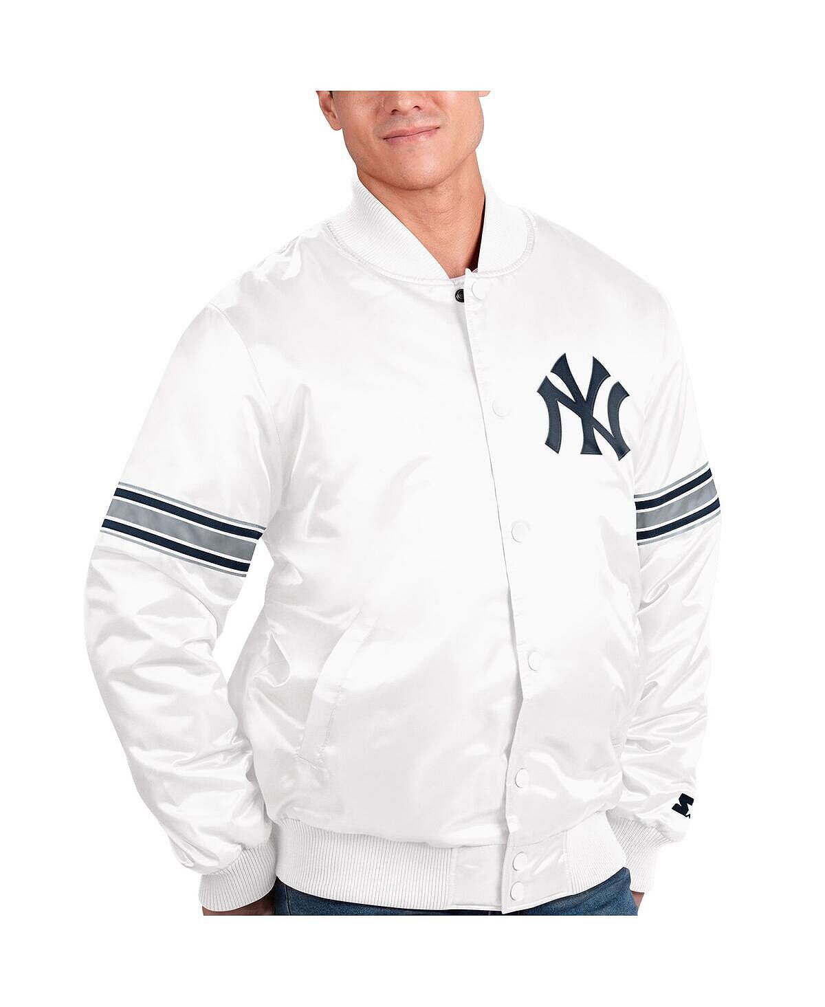 

Мужская белая атласная университетская куртка new york yankees power forward с полной застежкой Starter, белый