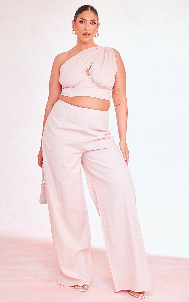 

PrettyLittleThing Широкие брюки пыльно-розового цвета со сборками и поясом, Розовый