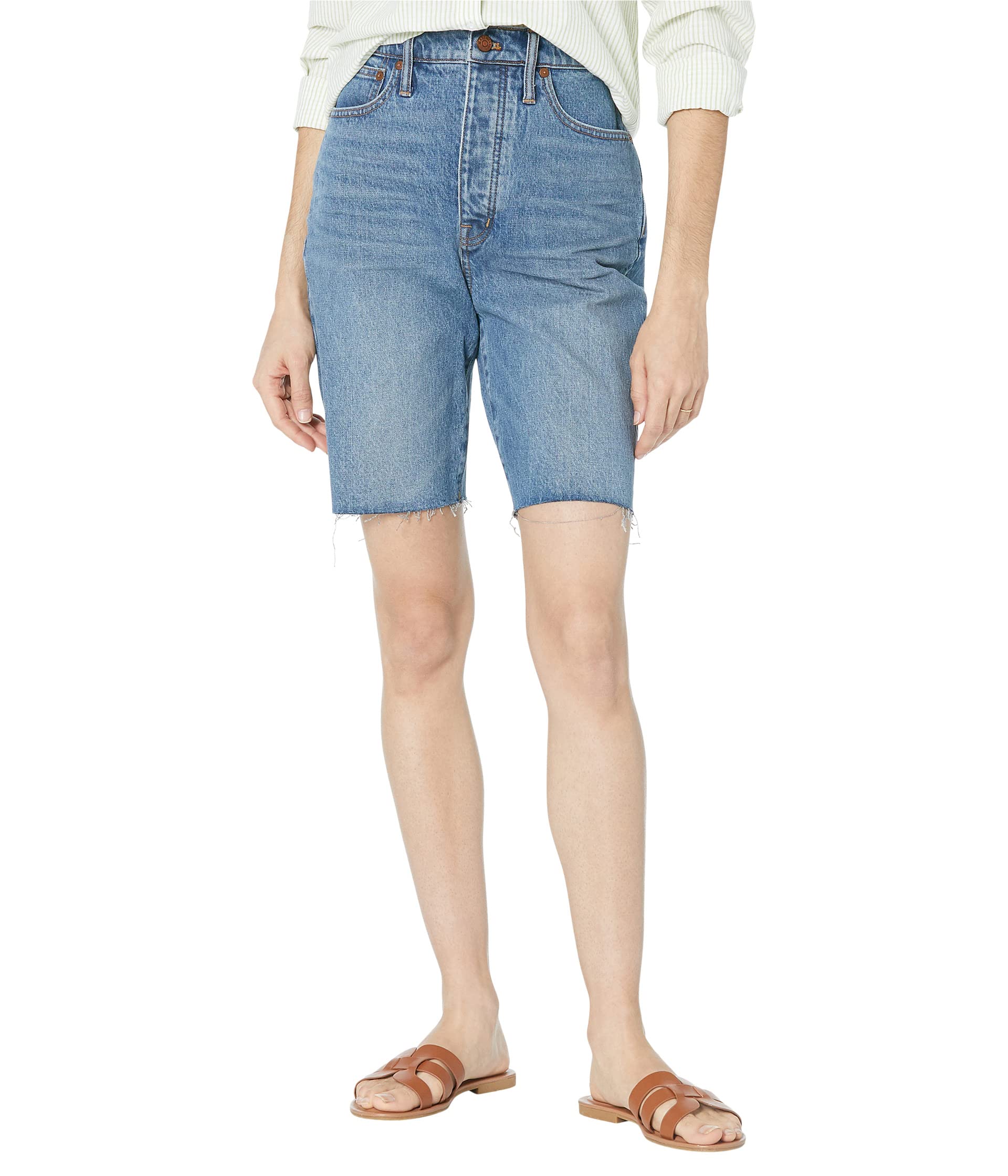 Шорты Madewell, High-Rise Long Denim Shorts in Brightwood Wash шорты madewell relaxed denim shorts in haywood wash