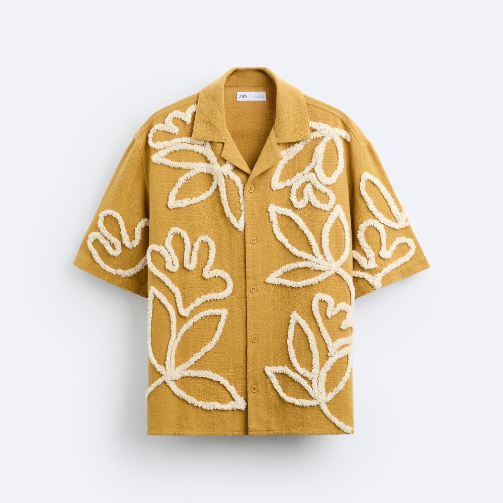 Рубашка Zara Floral Embroidery, горчичный металлическая вышитая аппликация для одежды