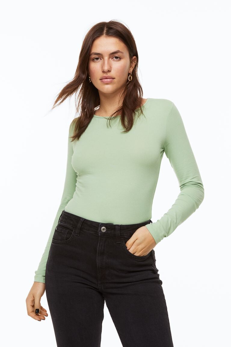 

Топ с длинными рукавами H&M, светло-зеленый