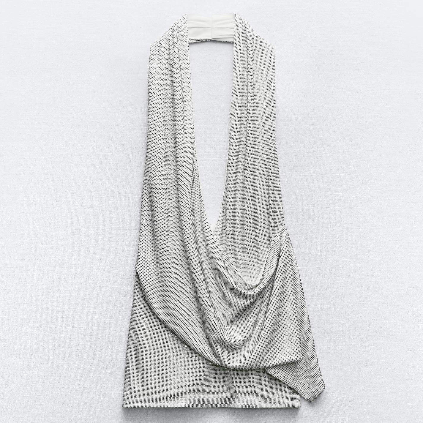 Платье Zara Short With Rhinestones, серебристый платье с глубоким декольте oodji 42 44 размер