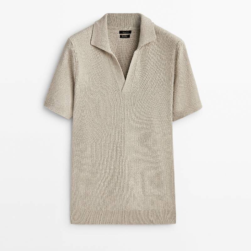 

Поло Massimo Dutti Textured Short, бежевый