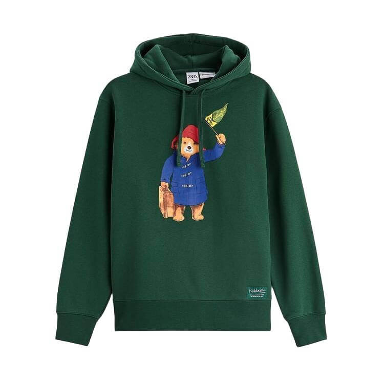 

Толстовка Zara Paddington Print Hoodie, темно-зеленый