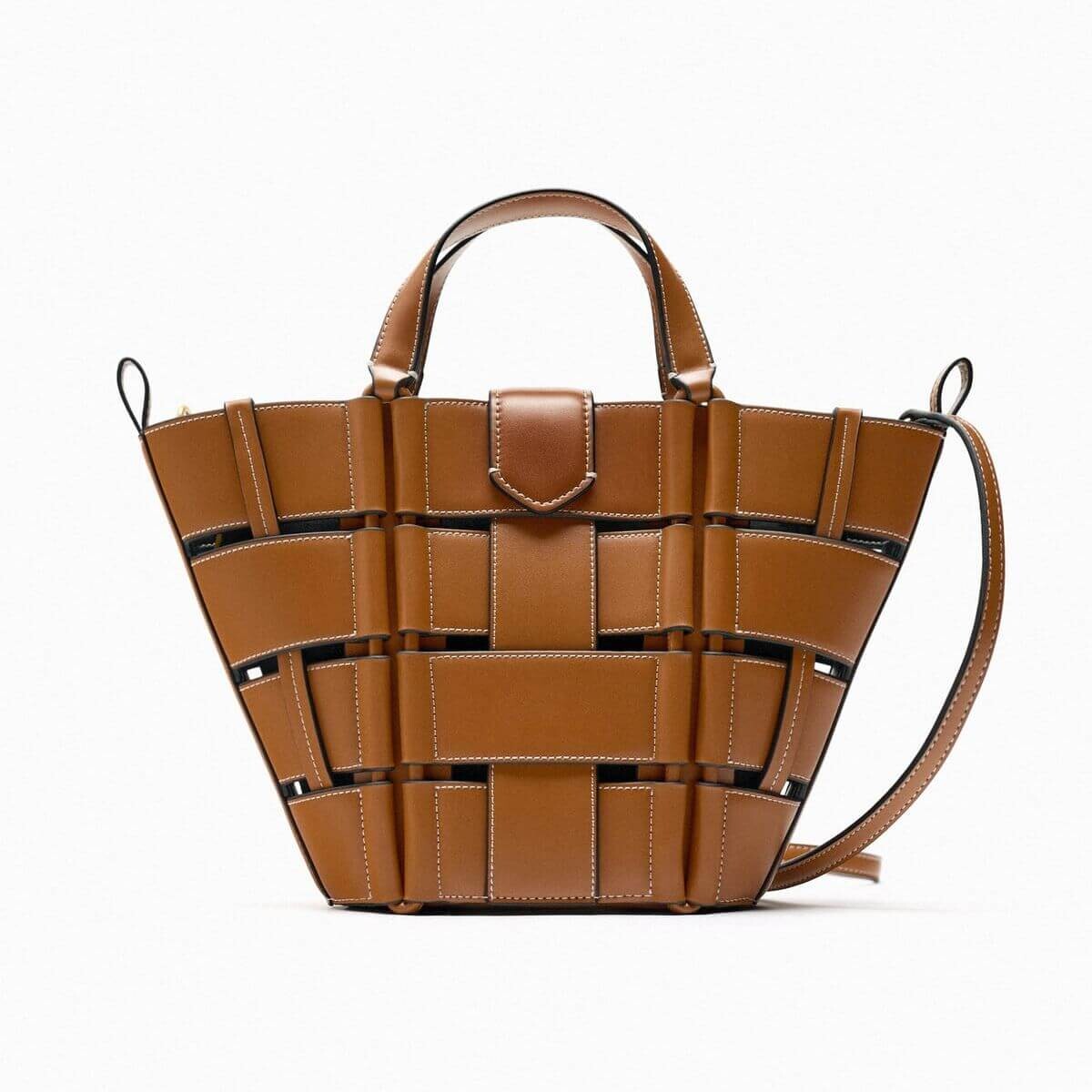 

Сумка Zara Mini Shopper With Contrast Topstitching, коричневый