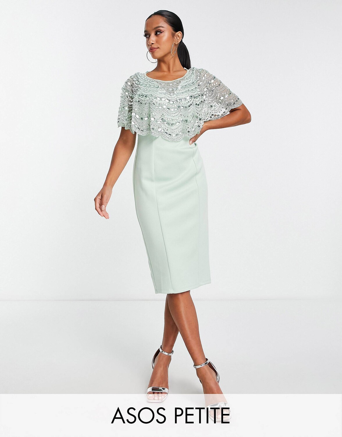 

Мятное платье миди с декоративной накидкой ASOS DESIGN Petite, Зеленый