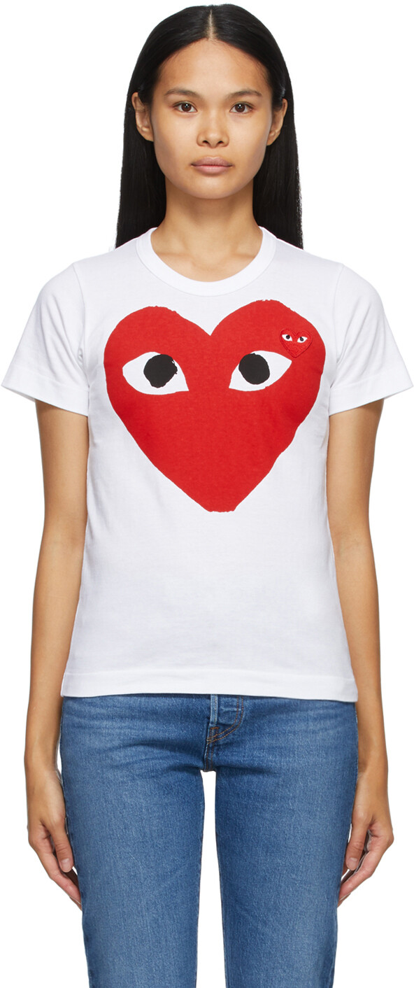 

Белая большая футболка с двойным сердцем Comme des Garçons Play