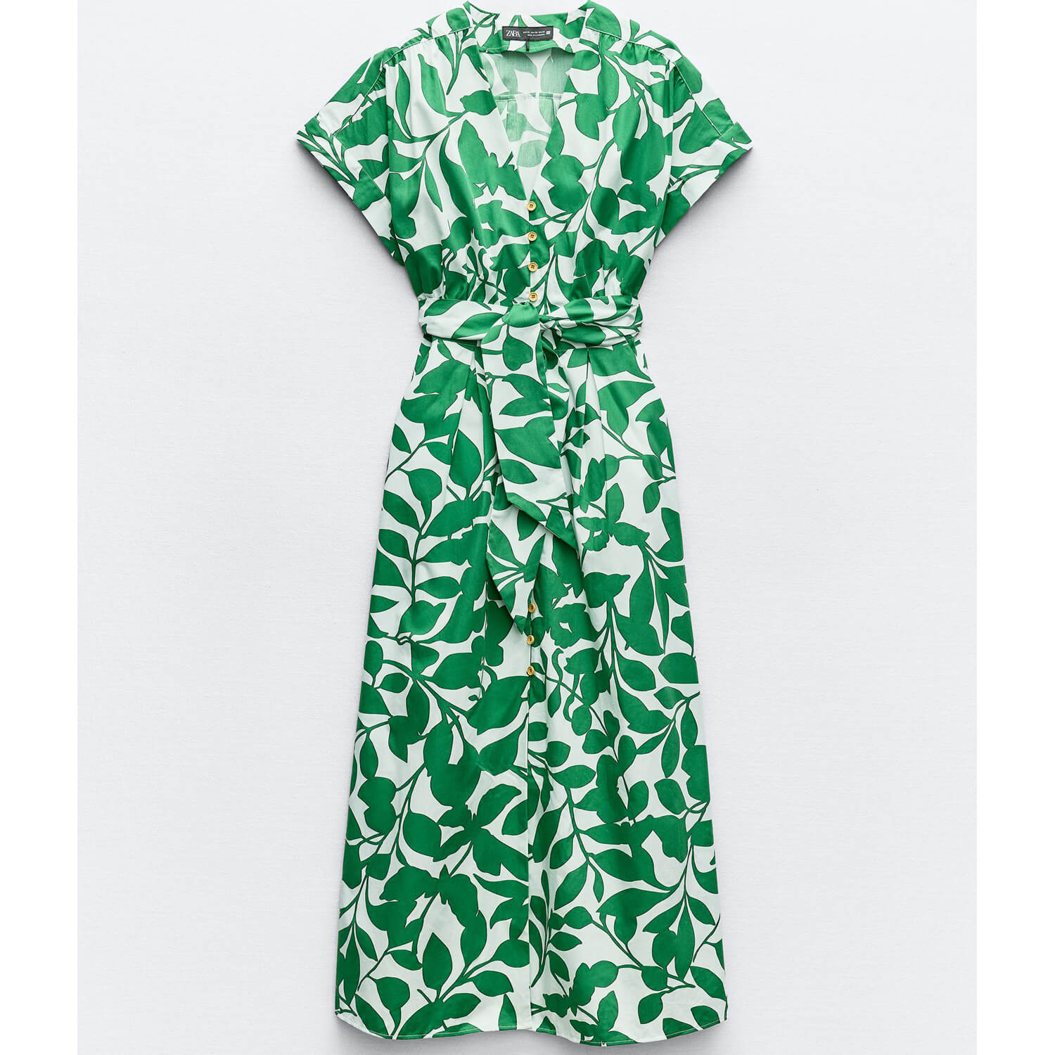 Платье Zara Printed Midi With Belt, зеленый/белый