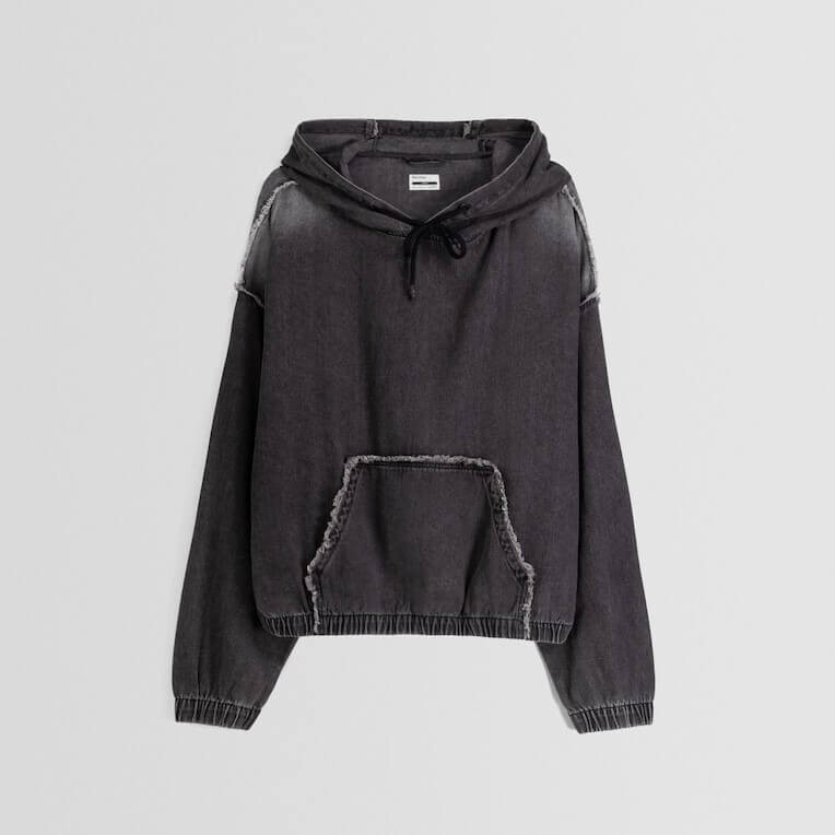 

Толстовка Bershka Faded-Effect Boxy Fit Denim, серый