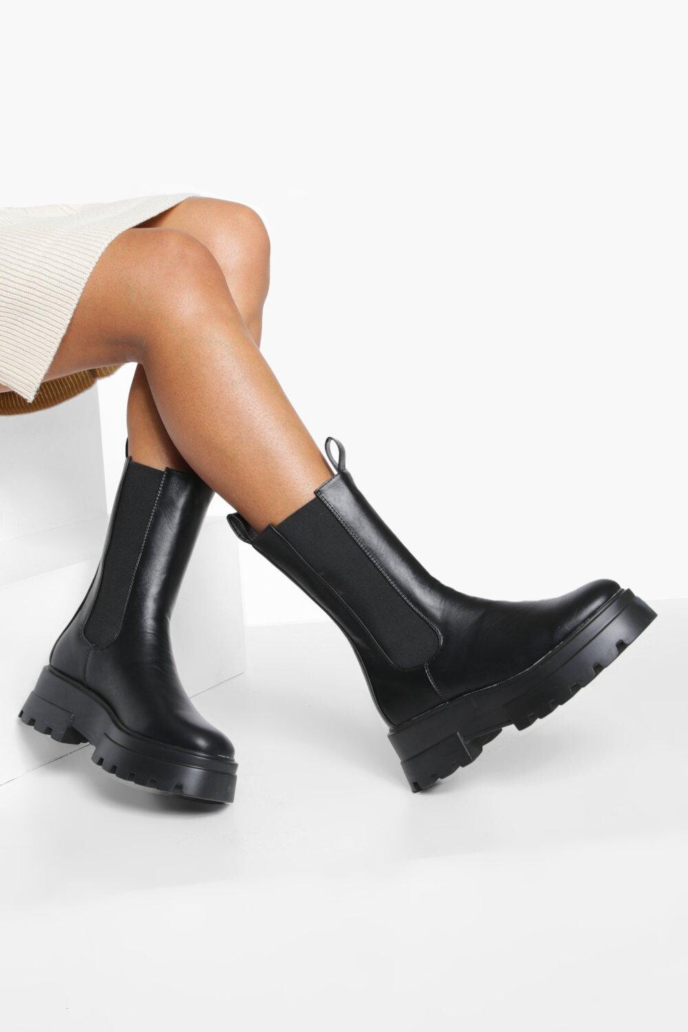 

Высокие ботинки челси на широкой подошве Boohoo, черный