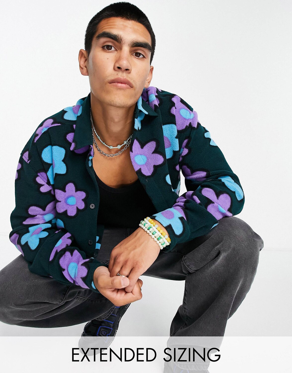 

Флисовая рубашка свободного кроя в стиле 90-х с наивным цветочным принтом ASOS DESIGN
