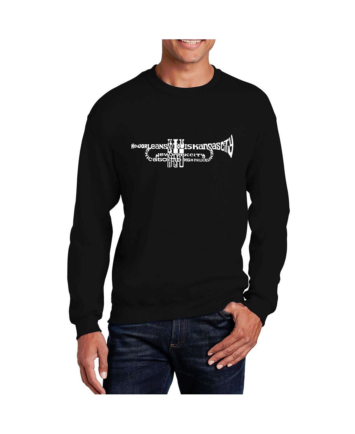 Мужская толстовка с круглым вырезом и надписью word art trumpet LA Pop Art, черный лилейник канзас сити кикер