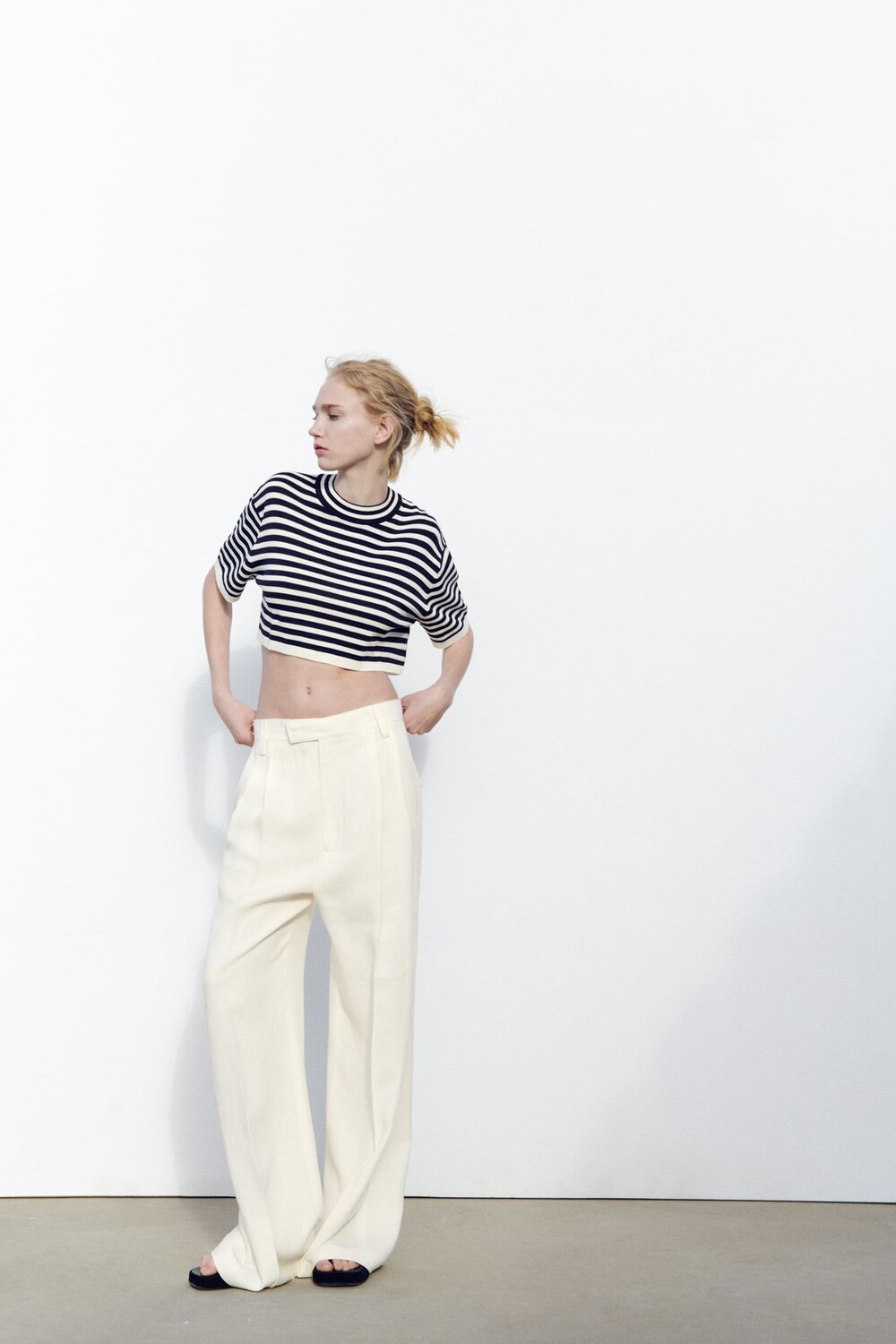 

Укороченный трикотажный топ оверсайз ZARA, в полоску