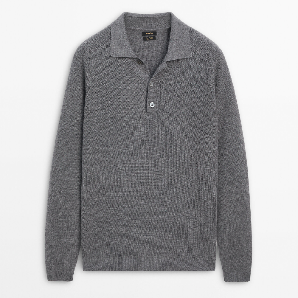 Свитер Massimo Dutti Wool And Cotton Blend Knit Polo, серый свитер поло massimo dutti wool and cashmere blend knit темно серый