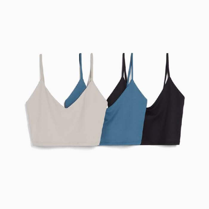 

Комплект топов Bershka Strappy Crop Top, 3 предмета, бежевый/ синий/темно-серый