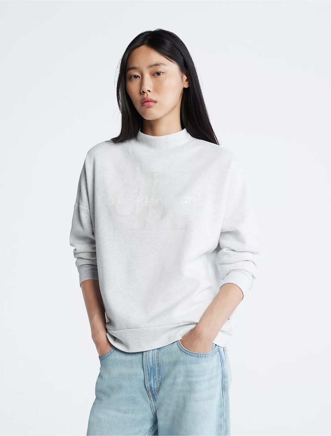 

Свитшот Calvin Klein Monogram Logo Mock Neck, светло-серый
